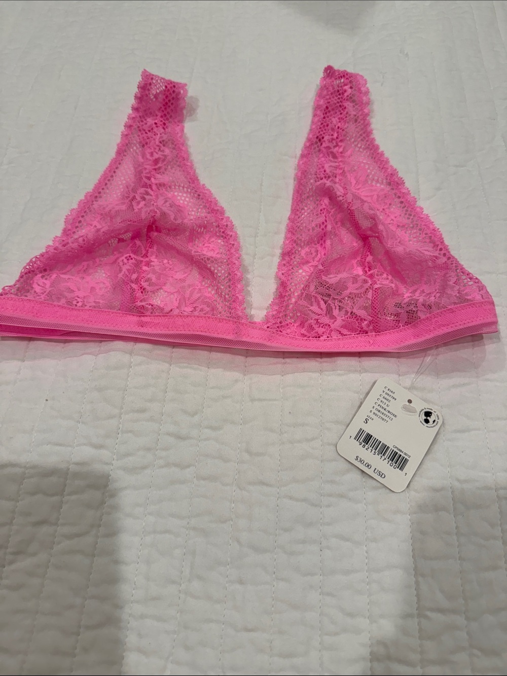 Free People Sheer Lace Triangle Bralette - Hot Pink SZ S